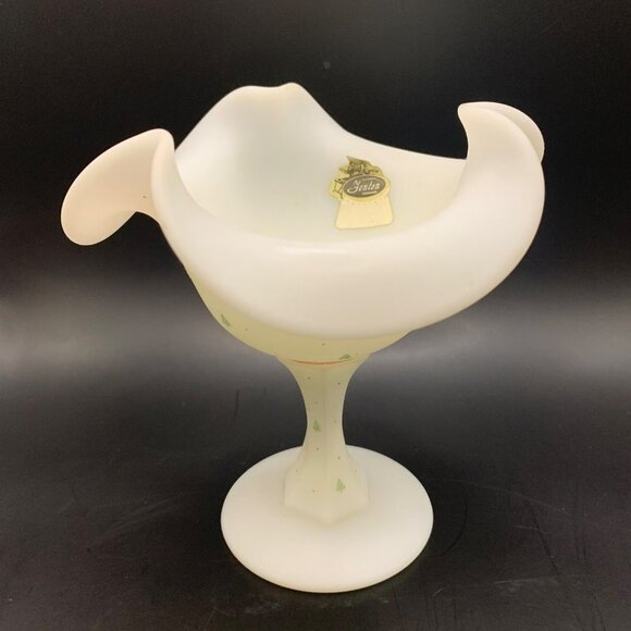 Vtg Fenton White Compote Hand Painted With Christmas Trees & Signed D. Robinson - Picture 7 of 7